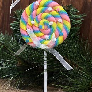 Multicolor Clay Lollipop Christmas Ornament Candy Land with Sprinkles